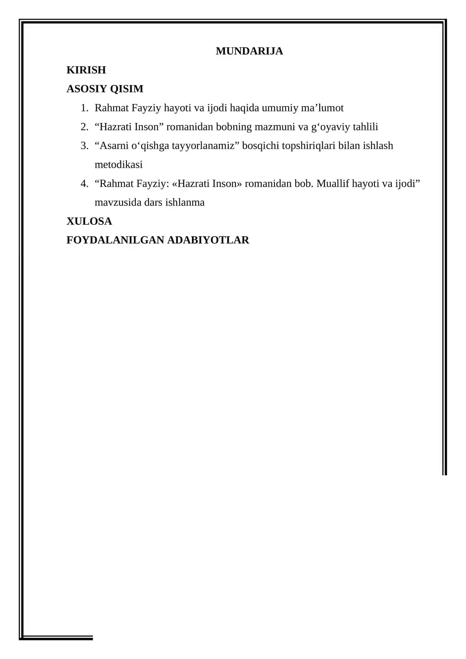 Rahmat Fayziy “Hazrati Inson” romanidan bob Muallif hayoti va ijodi. “Asarni oʻqishga tayyorlanamiz” bosqichi topshiriqlari bilan ishlash 2