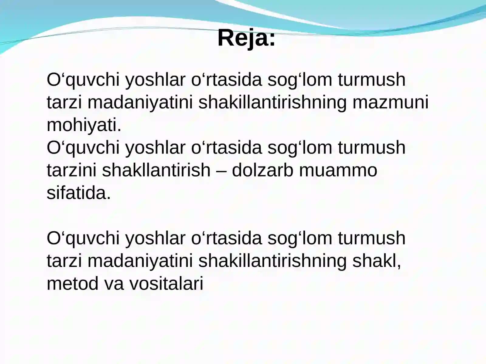 O‘quvchi yoshlar o‘rtasida sog‘lom turmush tarzini shakllantirish – ijtimoiy pedagogik muammo sifatida 2
