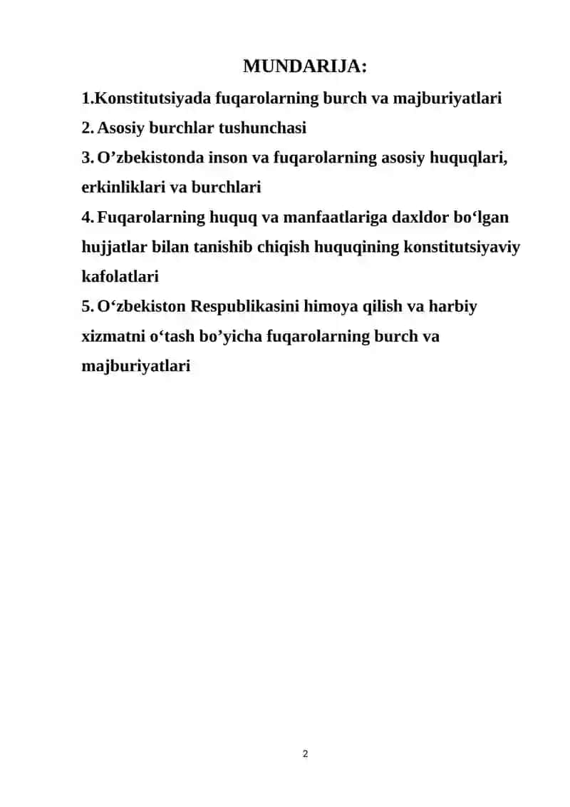“Shaxs va fuqarolarning asosiy majburiyatlari va burchlari” 2