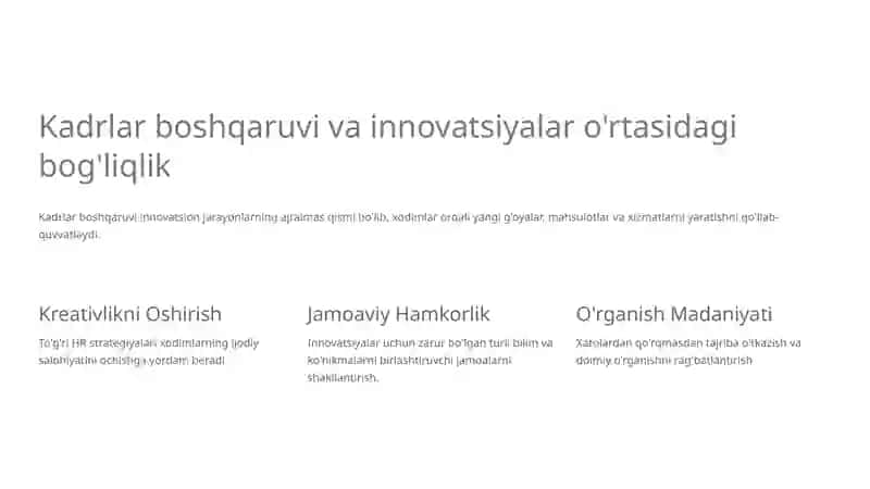 Innovatsion sohada kadrlarni boshqarish mexanizmi: Strategiyalar va amaliyotlar 2