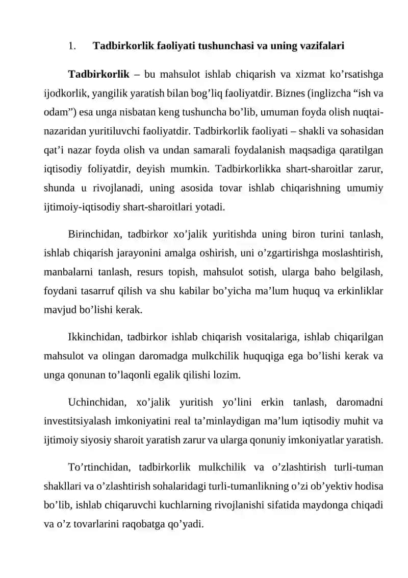 Tadbirkorlik faoliyati va uning shakillari 2