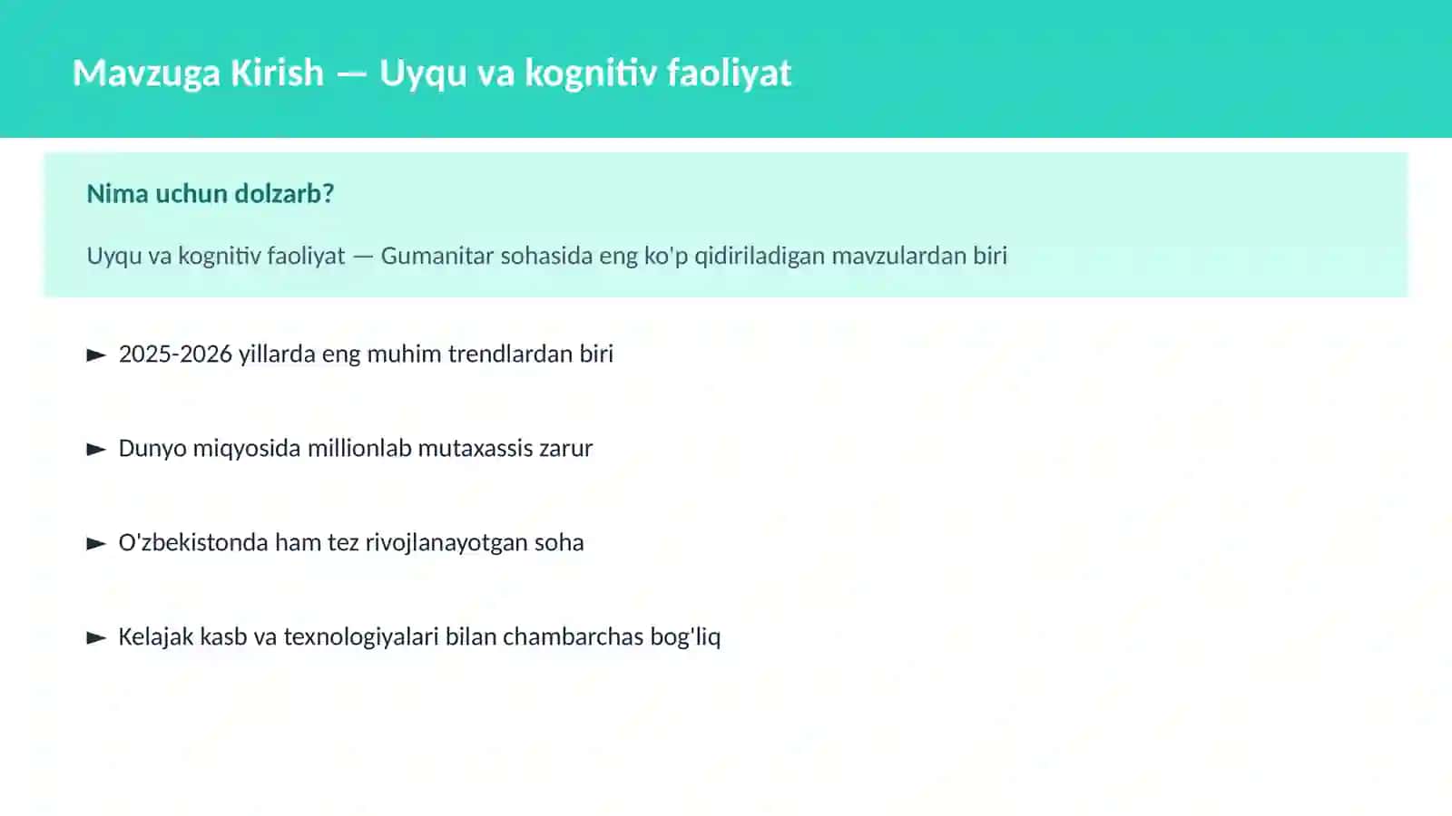 Uyqu va kognitiv faoliyat 2