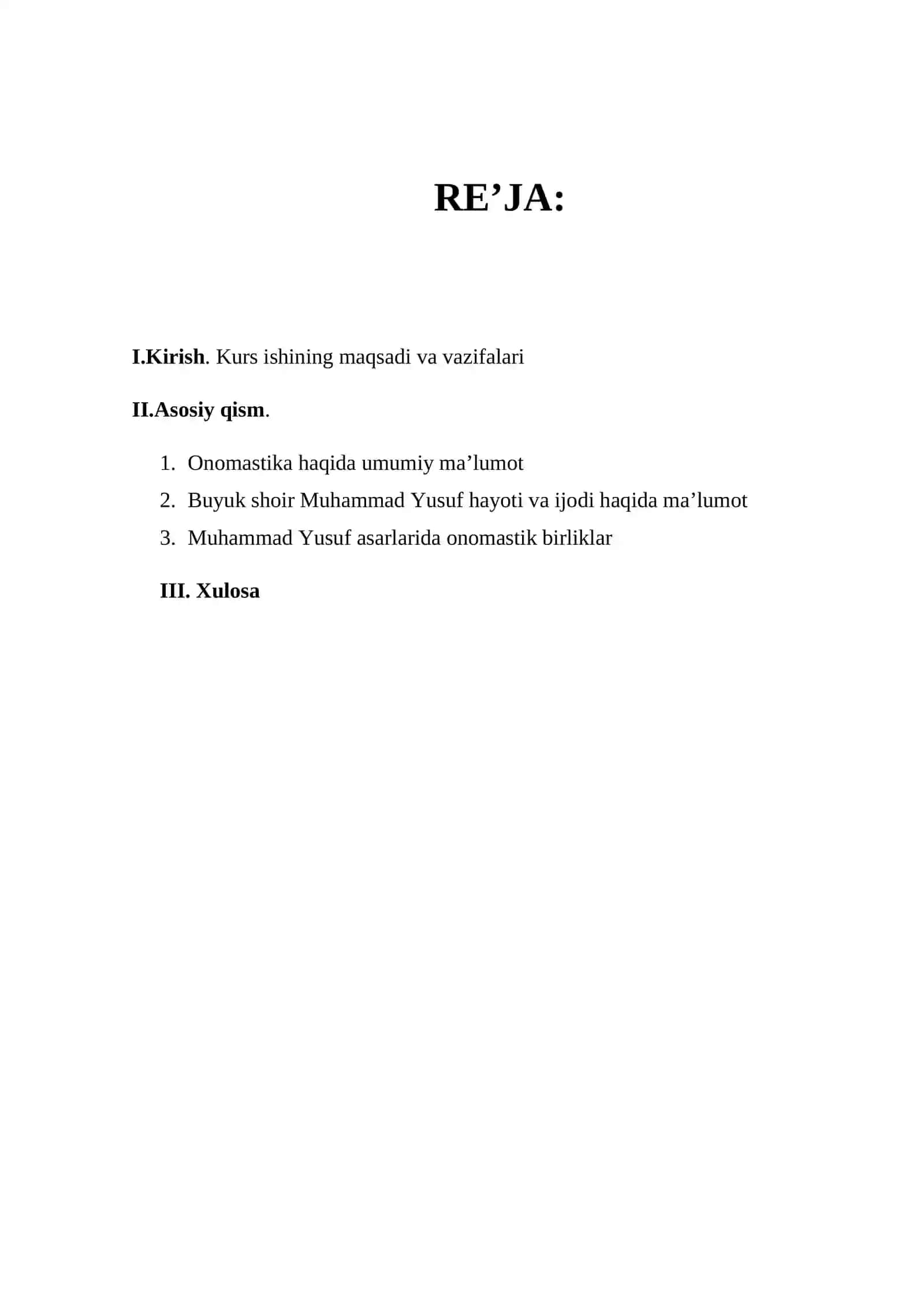 Mavzu: "Muhammad Yusuf she’rlarida onomastik birliklar" 2