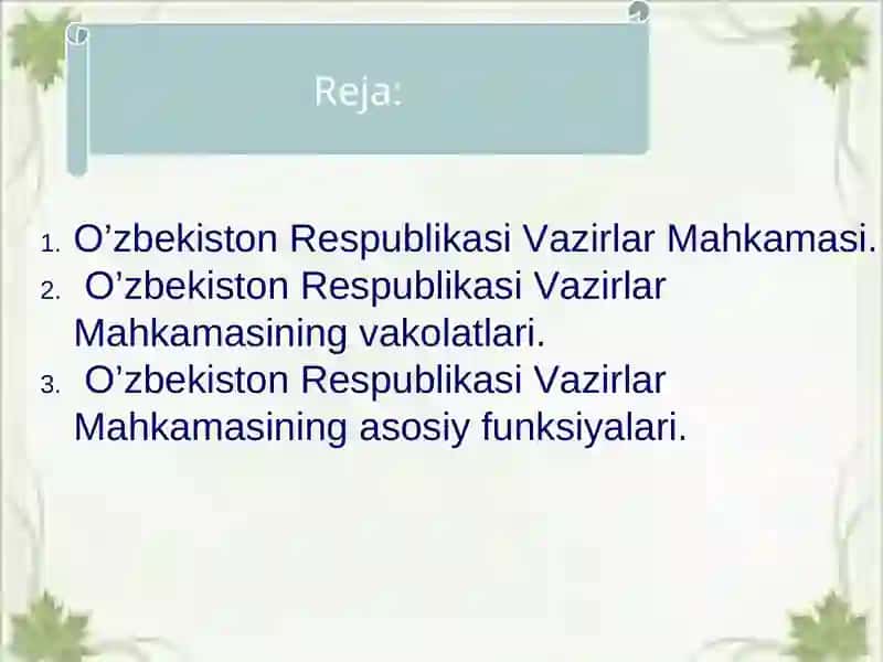 O’zbekiston Respublikasi Vazirlar Mahkamasining konstitutsiyaviy maqomi 2