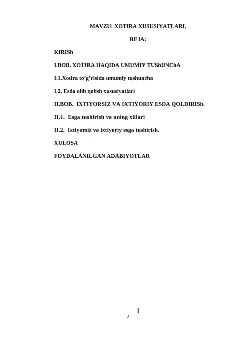 XOTIRA XUSUSIYATLARI 2