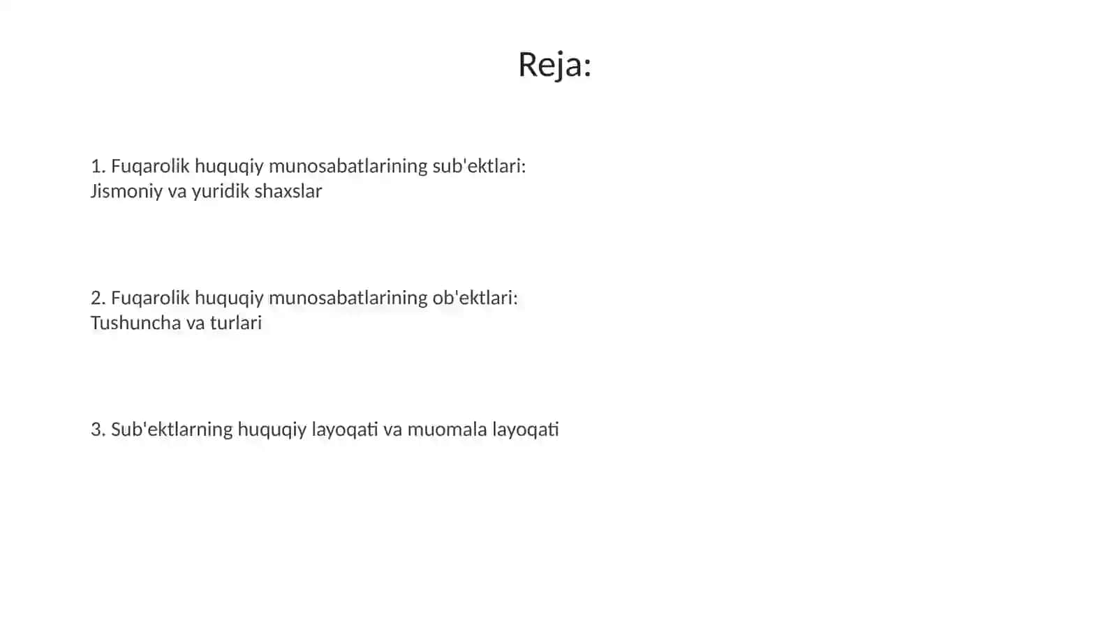 Fuqarolik-huquqiy munosabat subyektlari va obyektlari 2