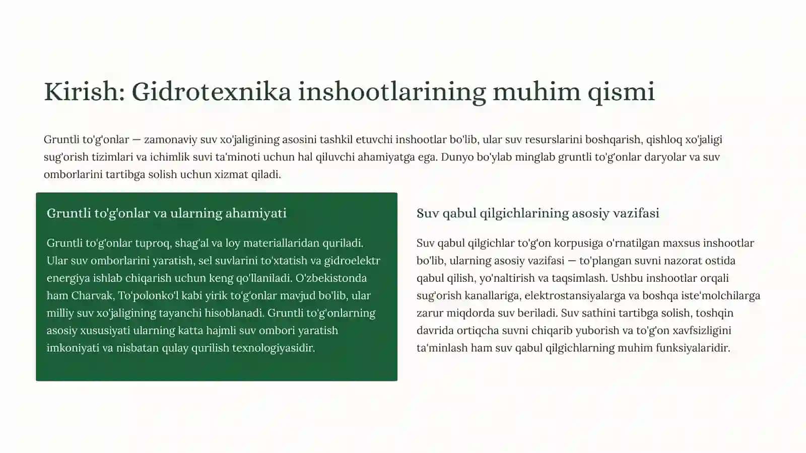 Gruntli to'g'onlardagi suv qabul qilgichlar 2