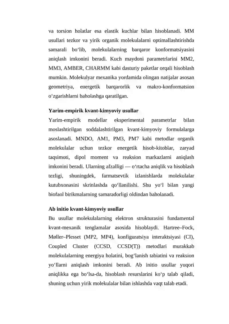 Organik Birikmalar Modellashtirish Usullari 2