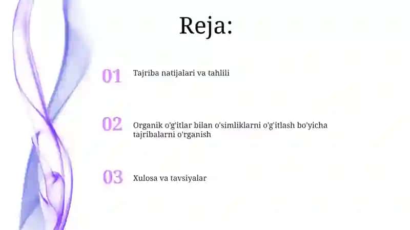 Ekinlarni organik o‘g‘itlar bilan oziqlantirishda olib boradigan tajribalarni o‘rganish 2