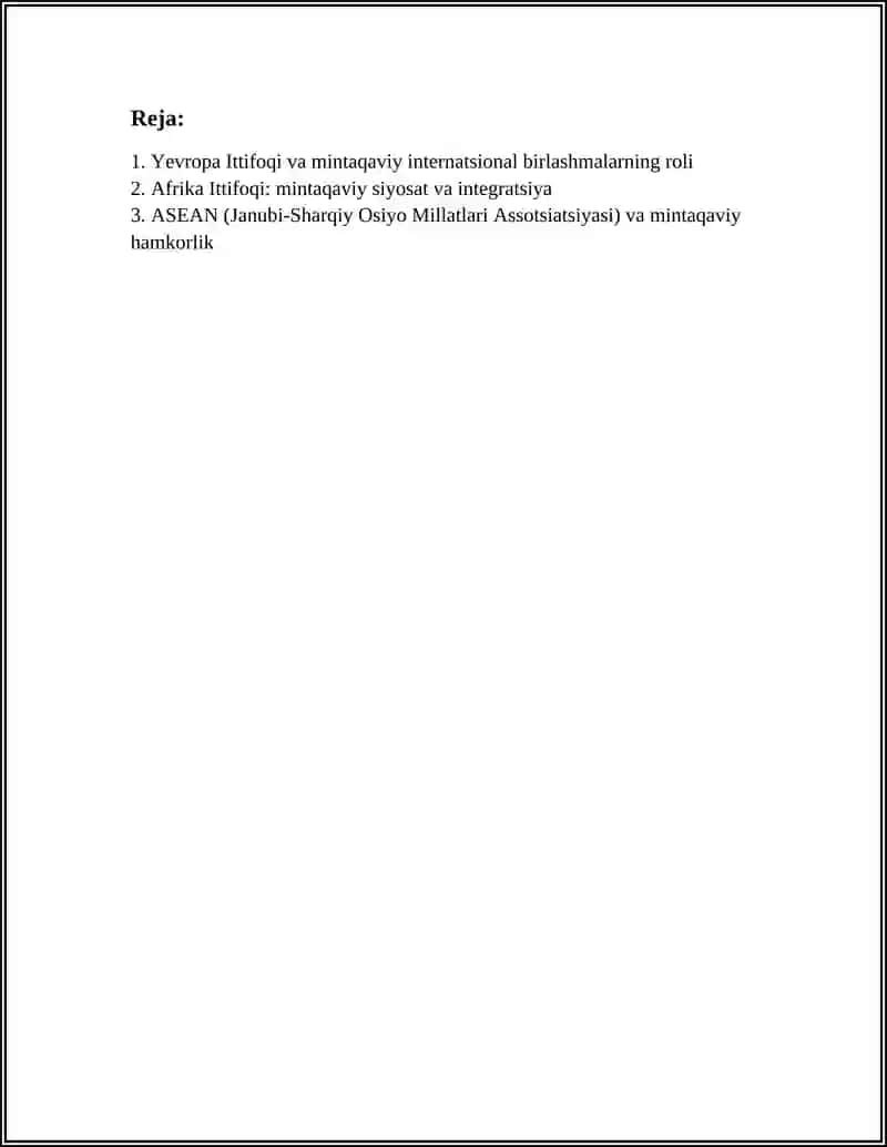 DUNYO MINTAQALARDA INTERNATSION BIRLASHMALAR 2