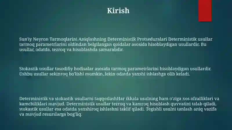 Sun'Iy Neyron To'Rini O'Rgatishning Deterministik Va Stoxastik Usullari 2