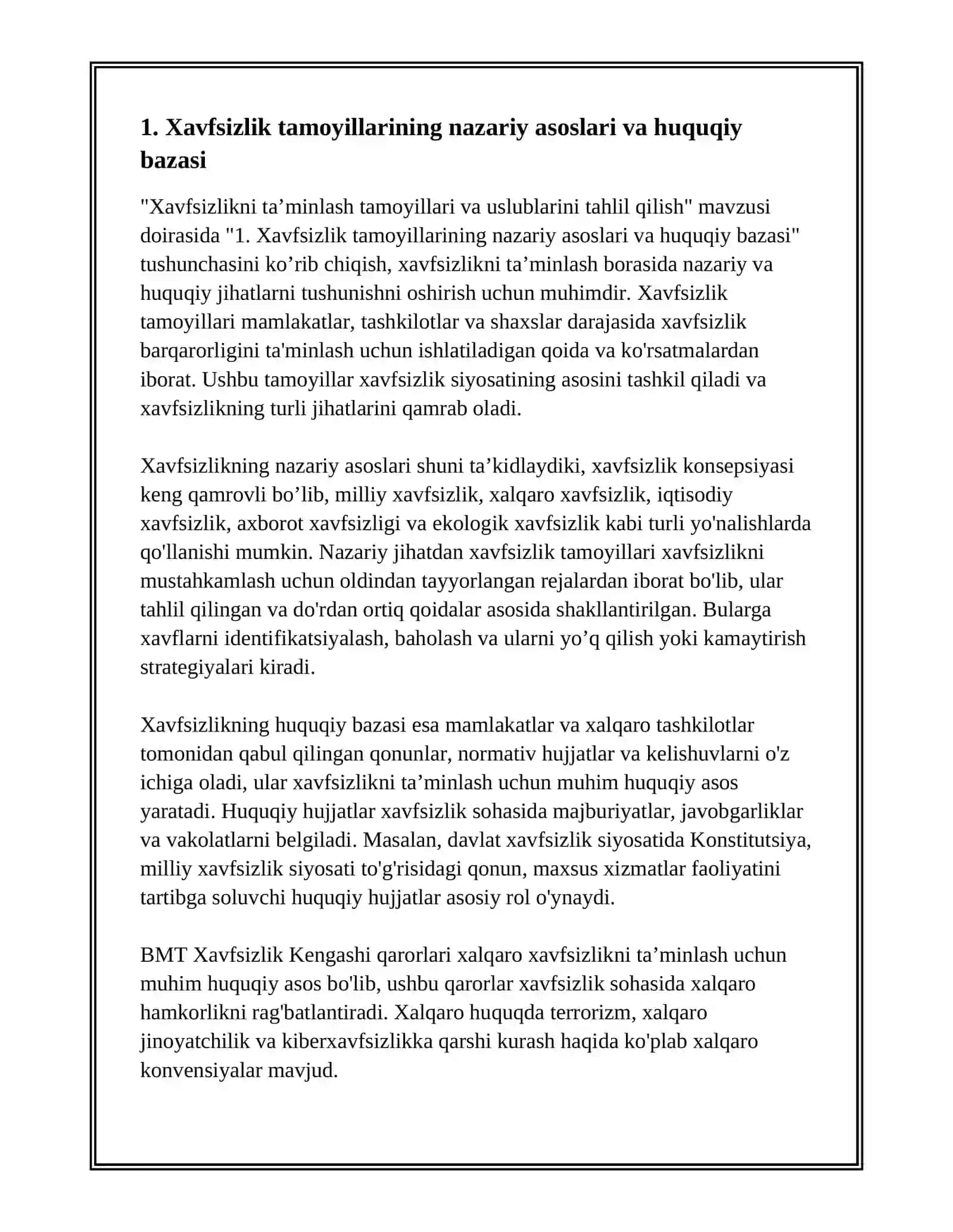XAVFSIZLIKNI TA'MINLASH TAMOYILLARI VA USLUBLARINI TAHLIL QILISH 2