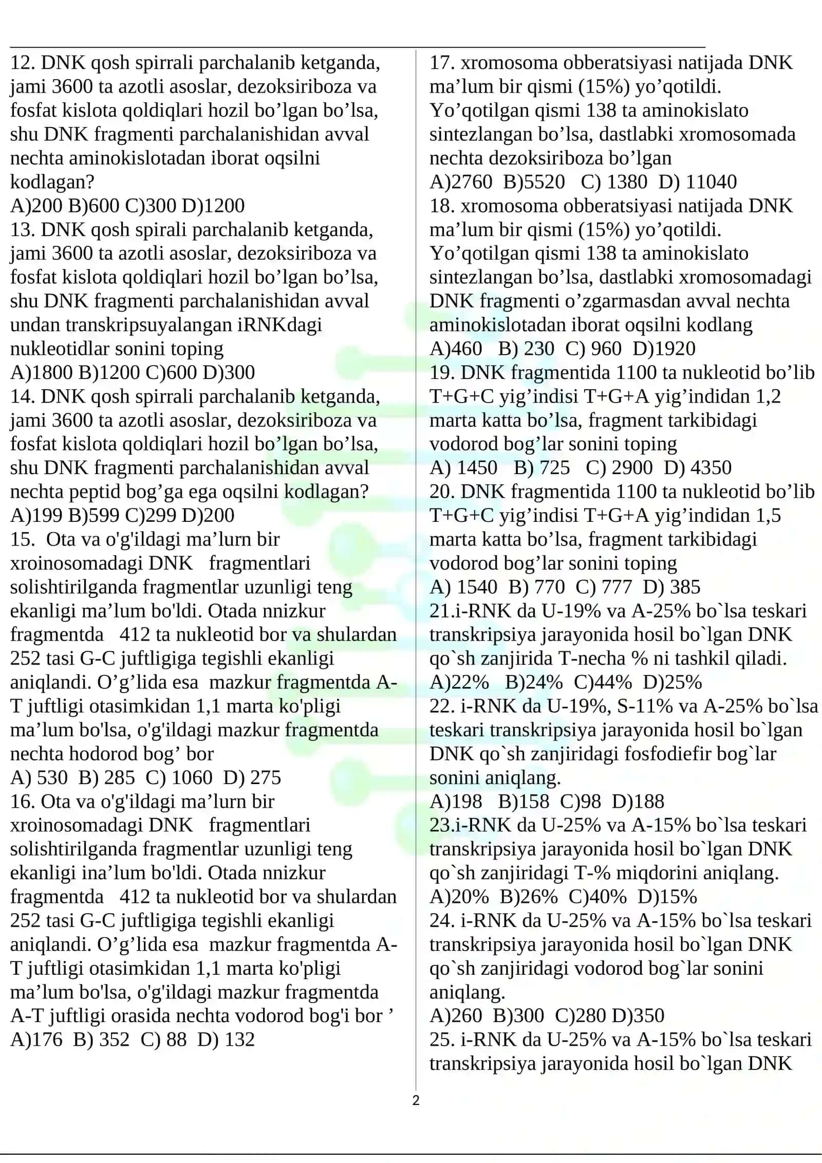 DNK, RNK- ZANJIRI VA OQSIL BIOSINTEZI 2