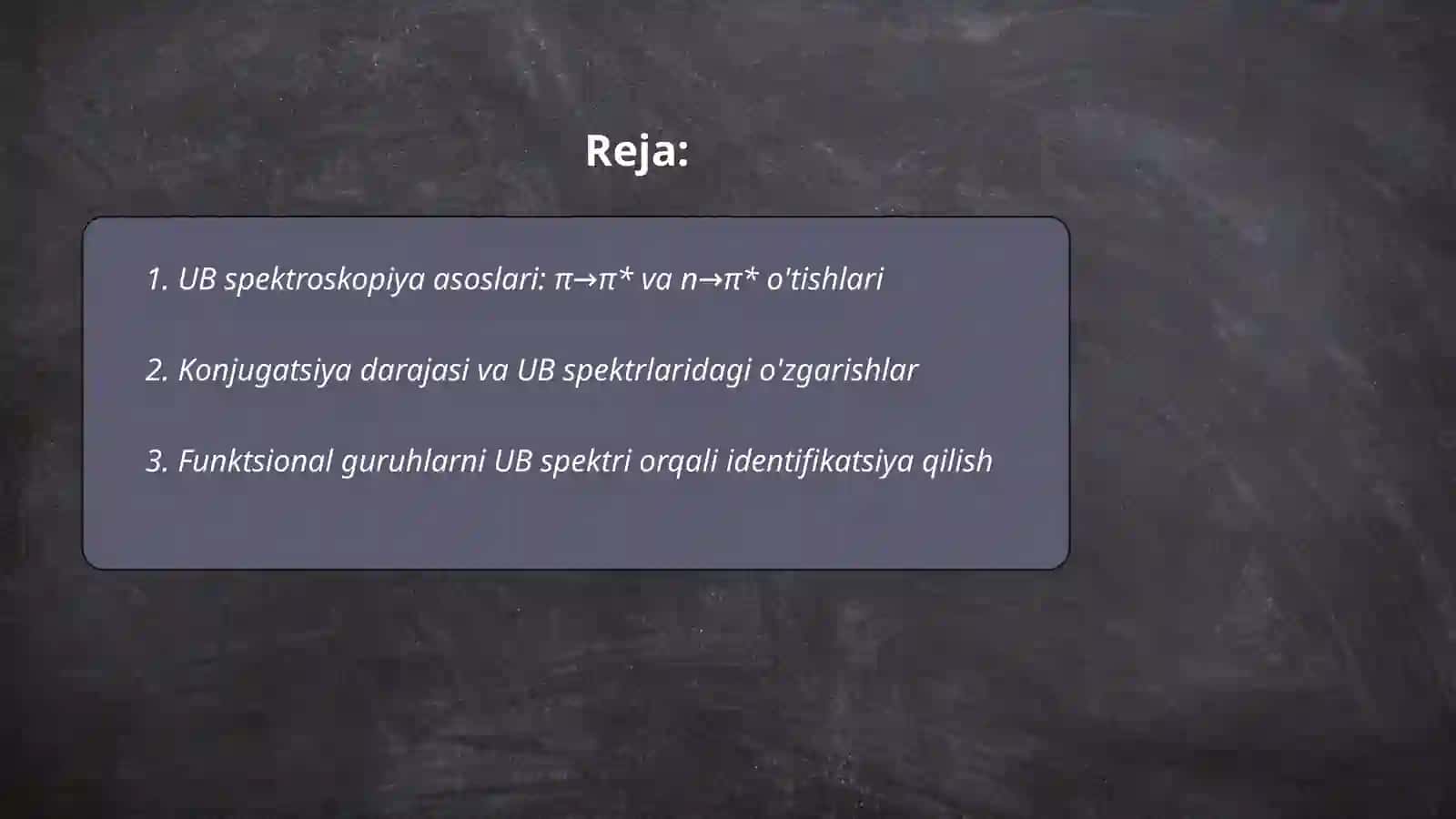 UB spektroskopiya organuk brikma spektrini olib tahlil qilish 2