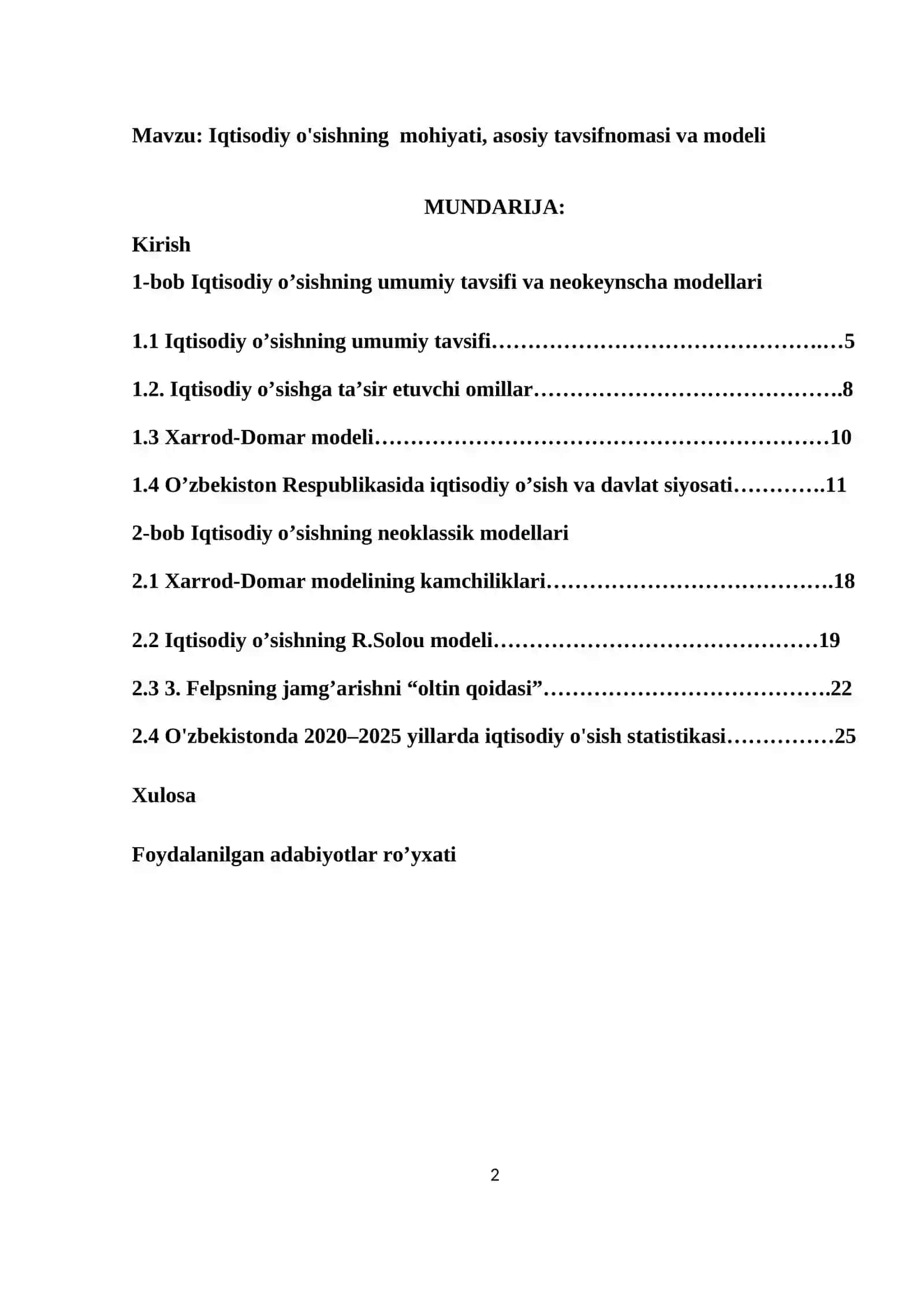 IQTISODIYOT NAZARIYASI FANDAN KURS ISHI 2
