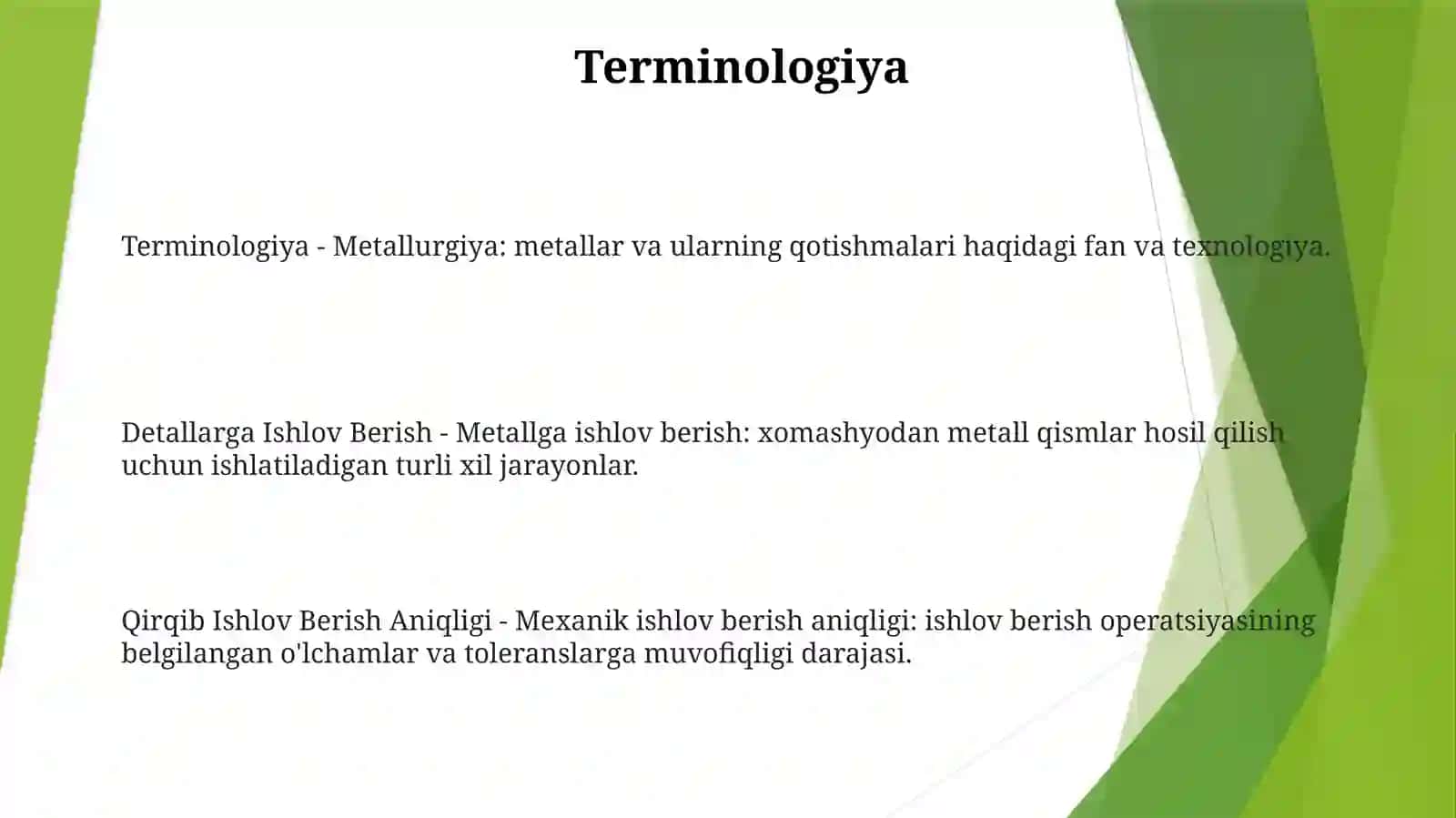 Detallarga Ishlov Berish.Qirqib Ishlov BerishAniqligi 2