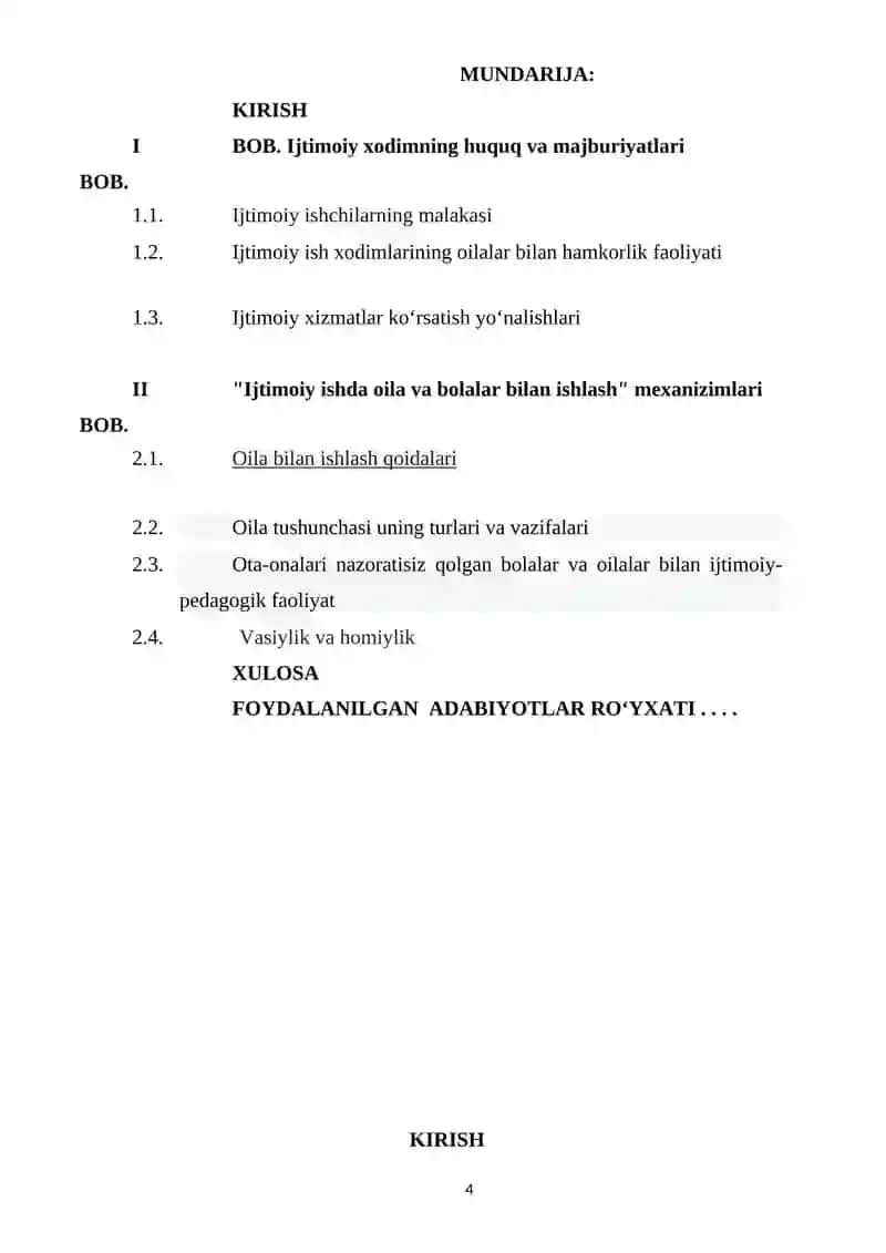 Ijtimoiy ishchilarning bolalar va oilalar bilan ishlashda funksional majburiyatlari KURS ISHI 2