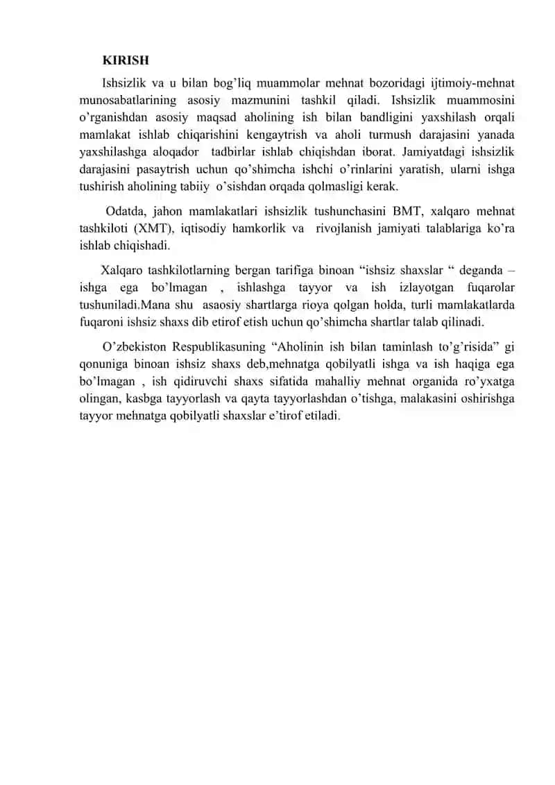 ISHSIZLIK TURLARI,TASIR ETUVCHI OMILLAR VA IQTISODIYOTGA TA’SIRI 2