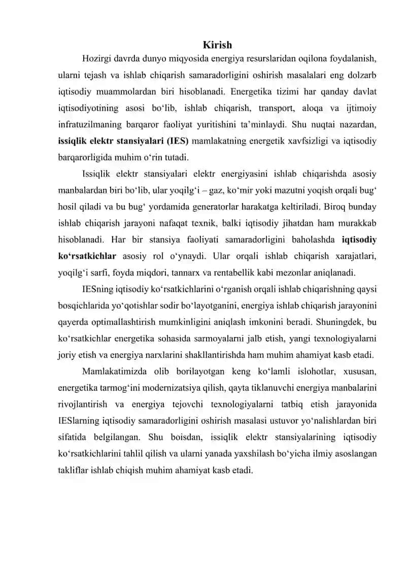 IES ning iqtisodiy koʻrsatkichlari 2