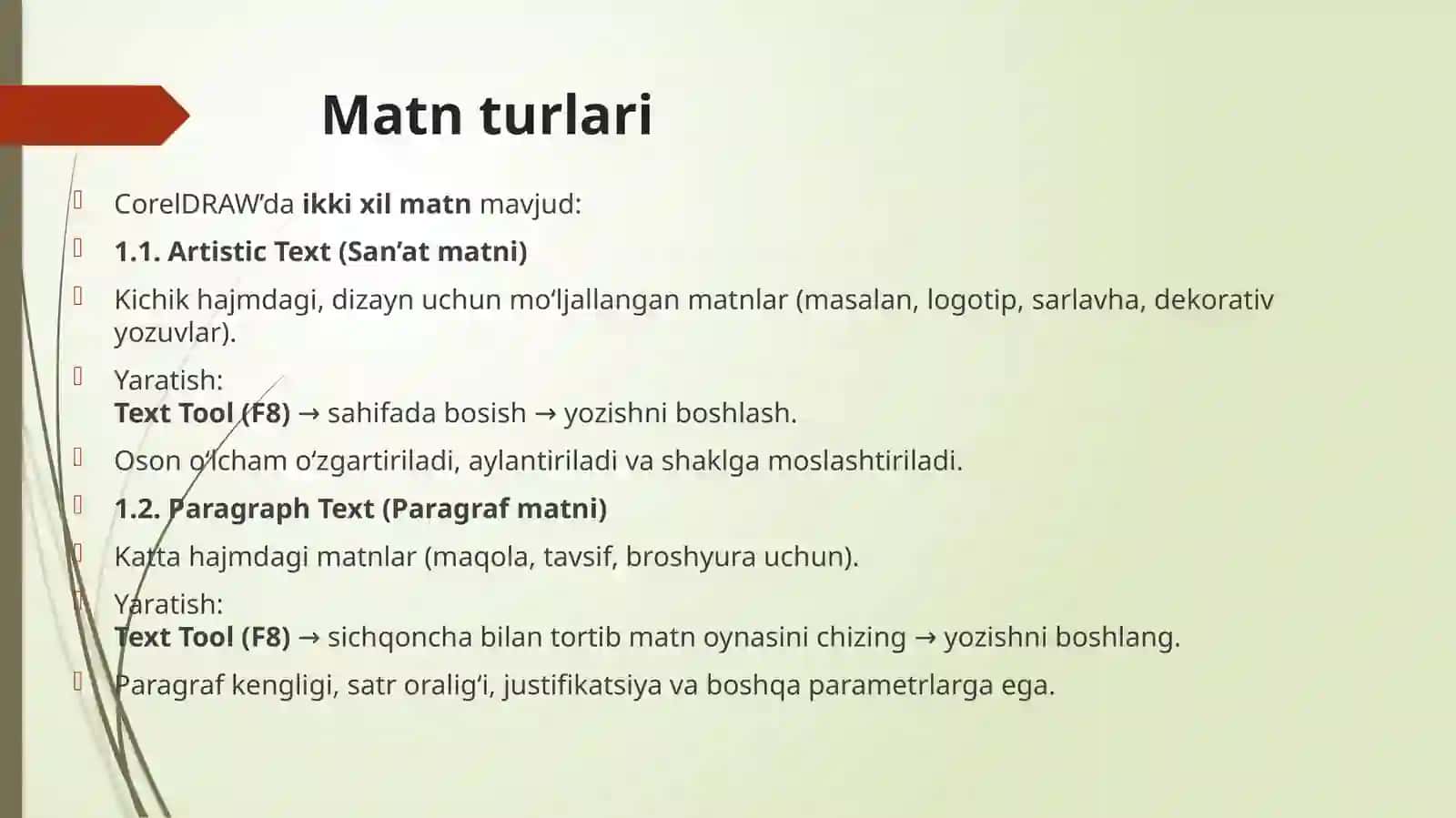 Corel Draw dasturida matnlar bilan ishlash 2
