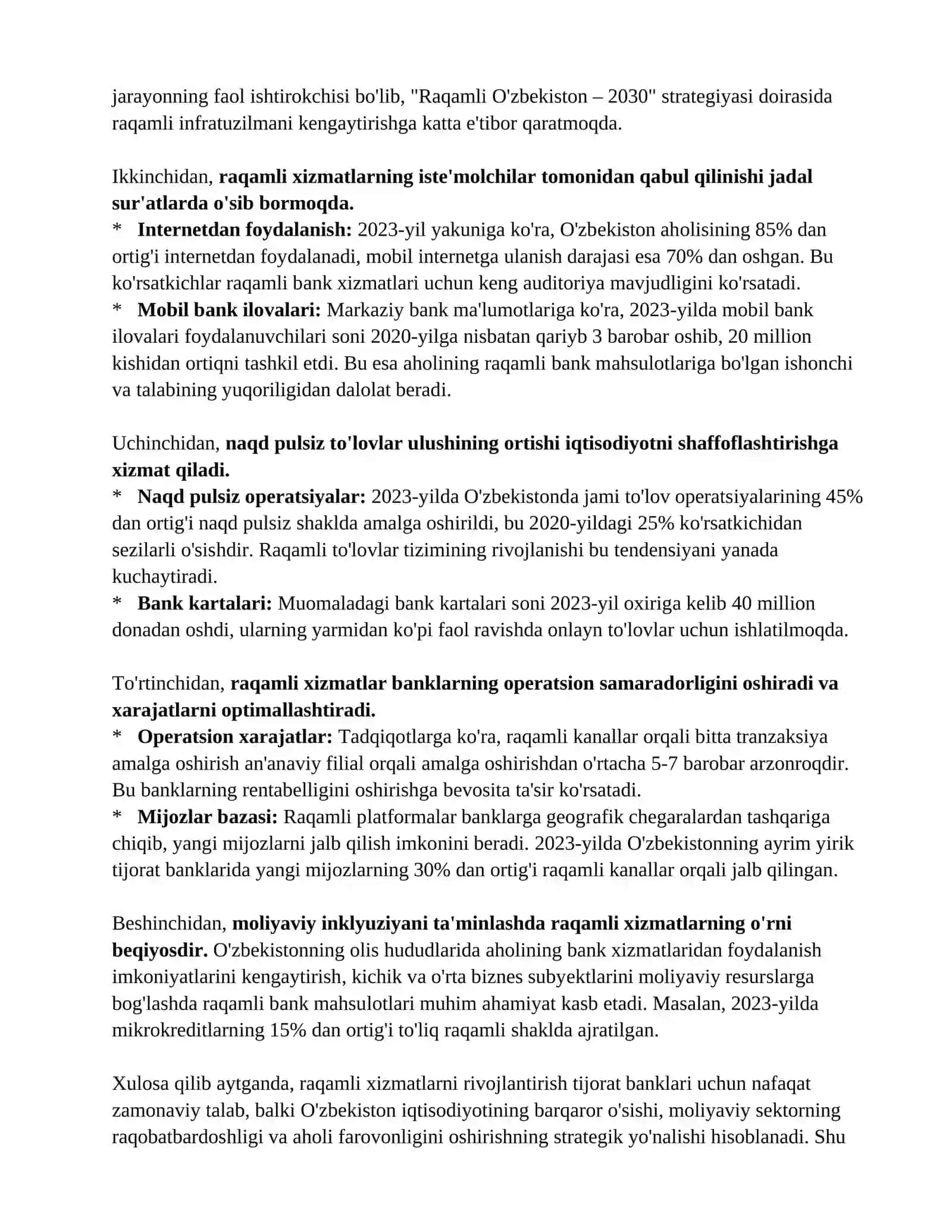 TIJORAT BANKLARIDA RAQAMLI XIZMATLARNI RIVOJLANTIRISH ISTIQBOLLARI 2