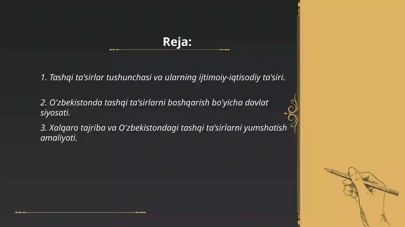 Tashqi ta'sirlarni yumshatish bo'yicha davlat siyosati 2