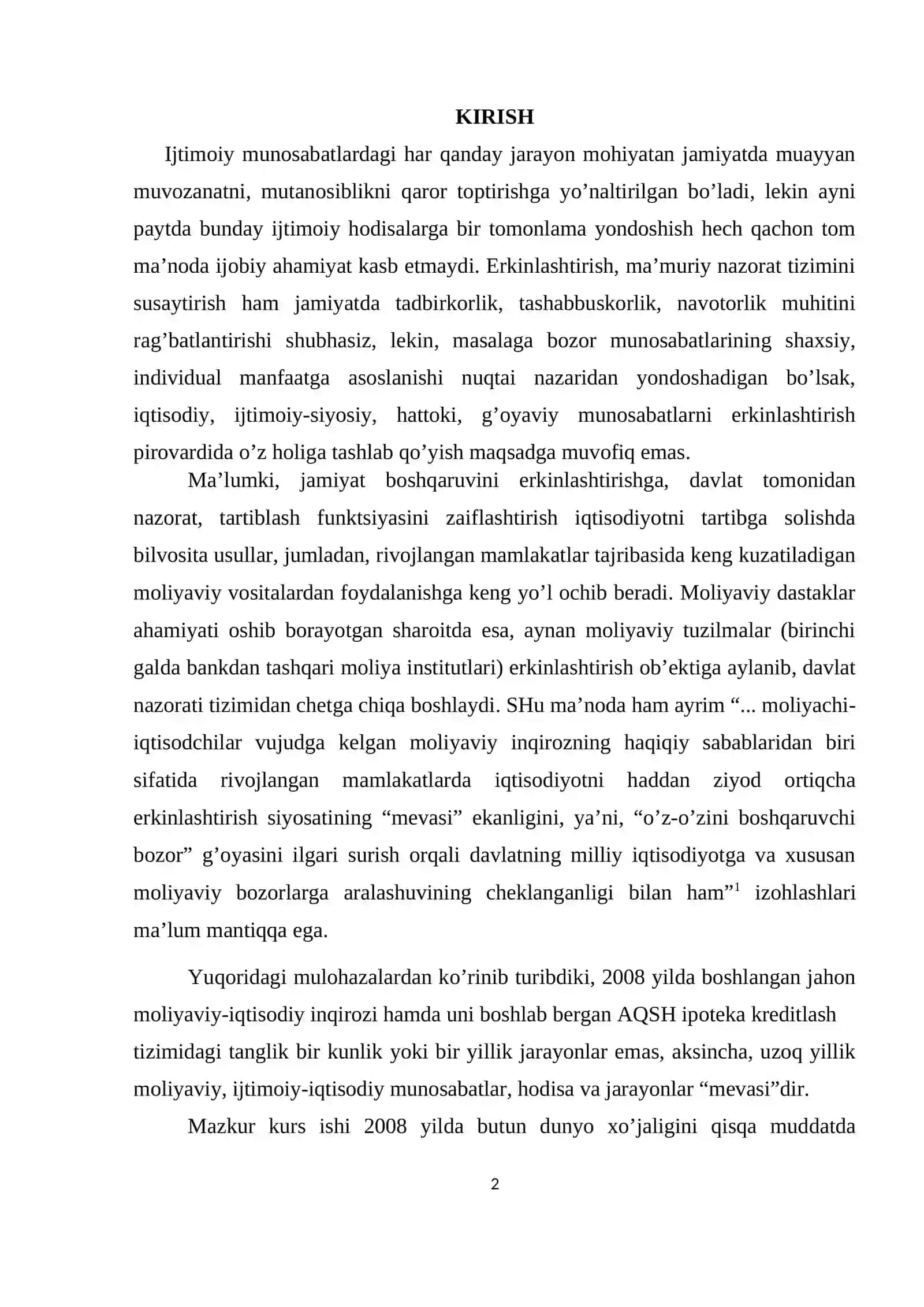 Jahon moliyaviy-iqtisodiy inqirozi va uning jahon xo’jaligiga ta’siri 2