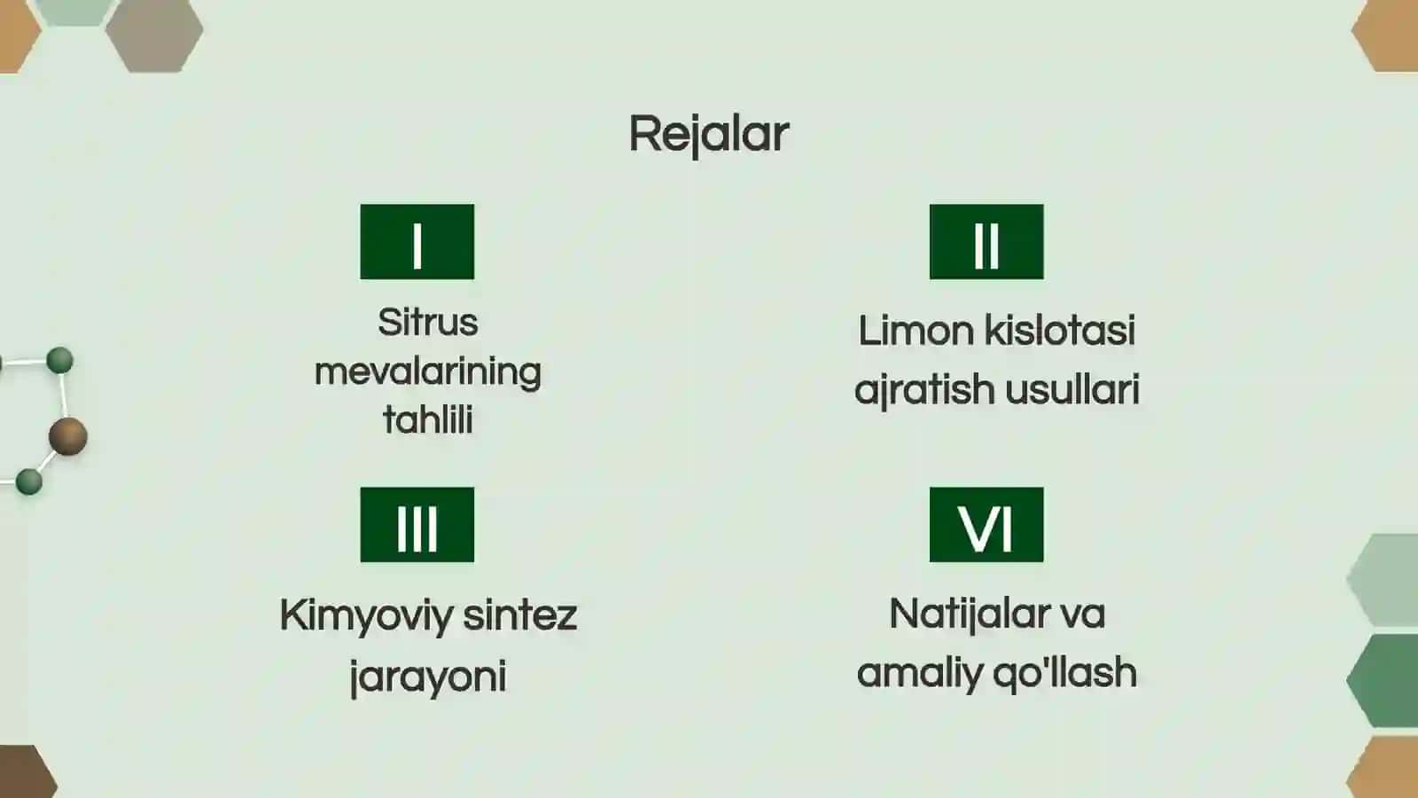 Mavzu: Sitrus mevalaridan limon kislotasini ajratish va kimyoviy sintez qilish 2