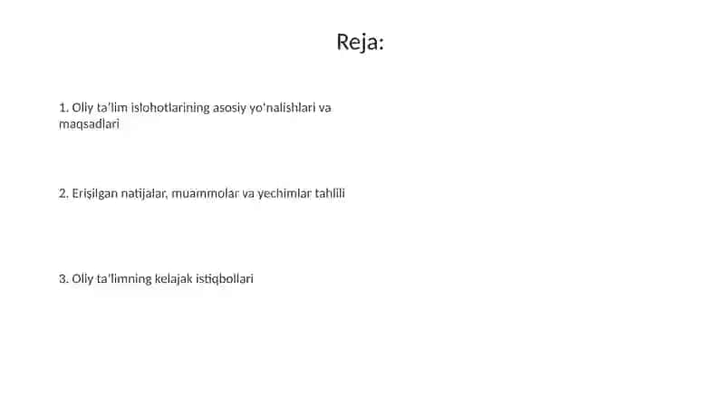 Oliy taʼlim islohotlar 2