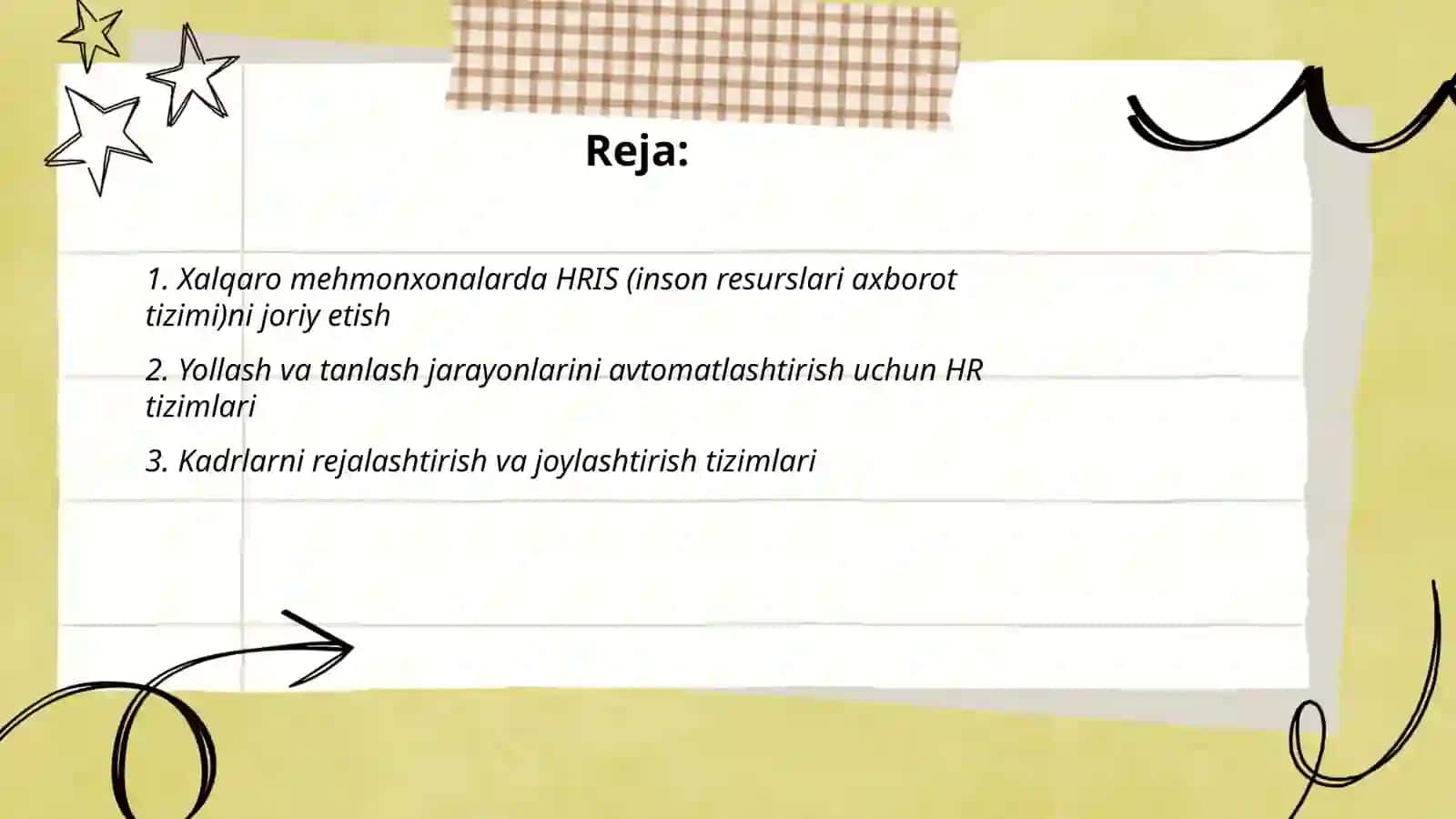 Xalqaro mehmonxonalarda inson resurslarini boshqarish resurslari tizimi 2