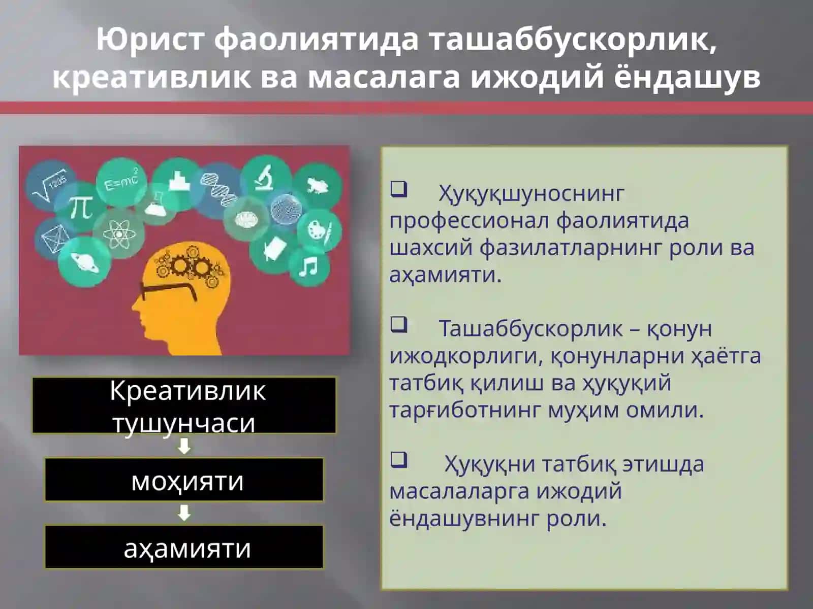 Юрист фаолиятида ташаббускорлик, креативлик ва масалага ижодий ёндашув 2