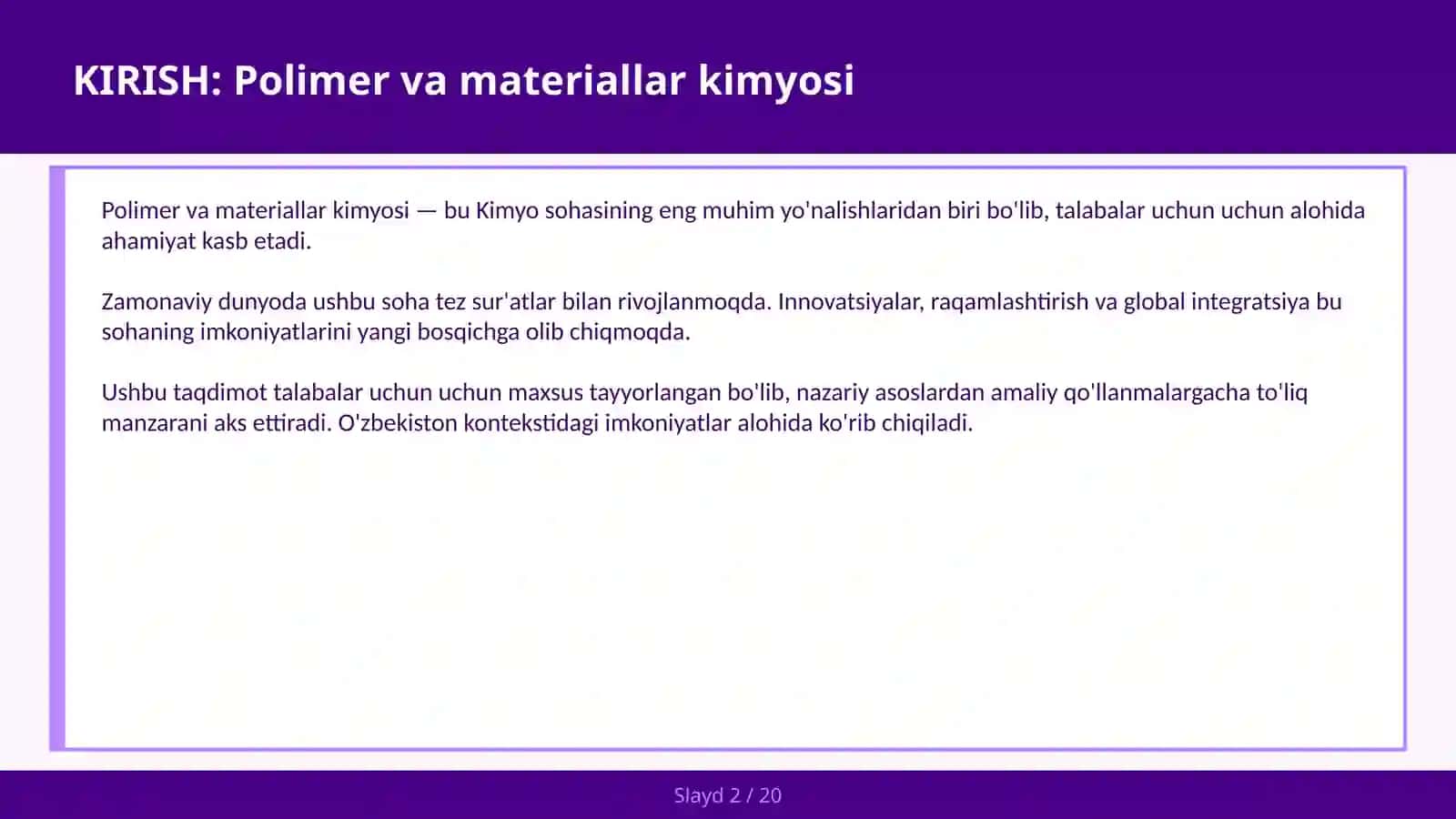 Polimer va materiallar kimyosi 2