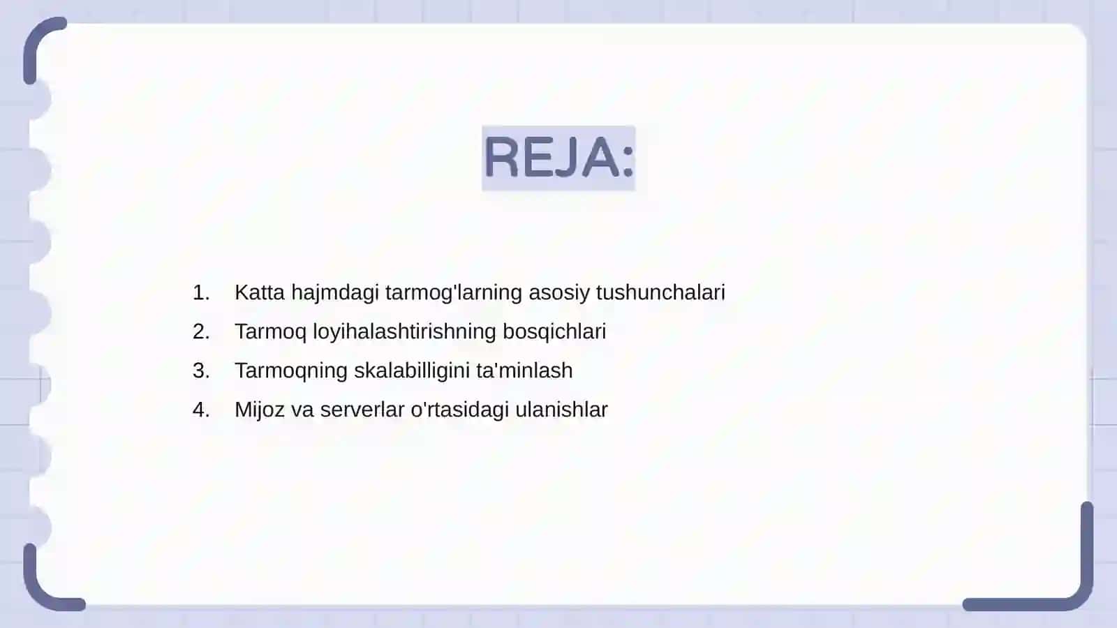 Katta hajmdagi tarmoglarni loyihalash va optimallashtirish 2