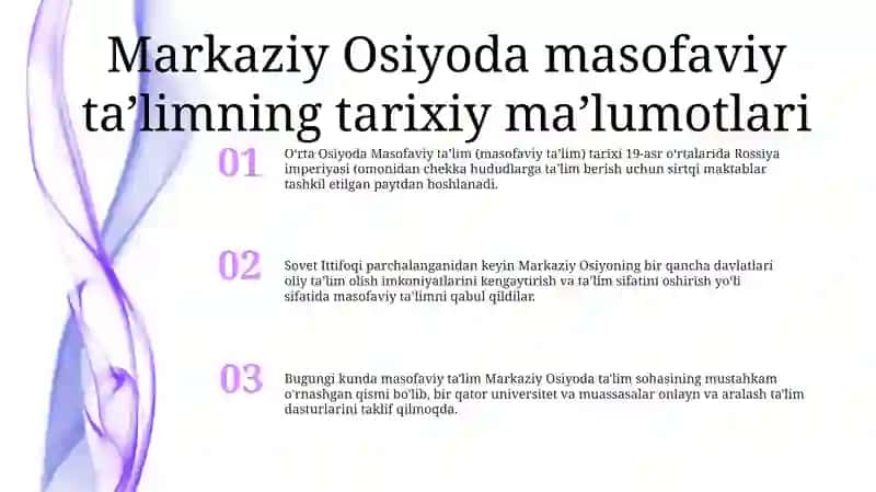 Oʻrta Osiyoda Masofaviy taʼlim Tarixi 2