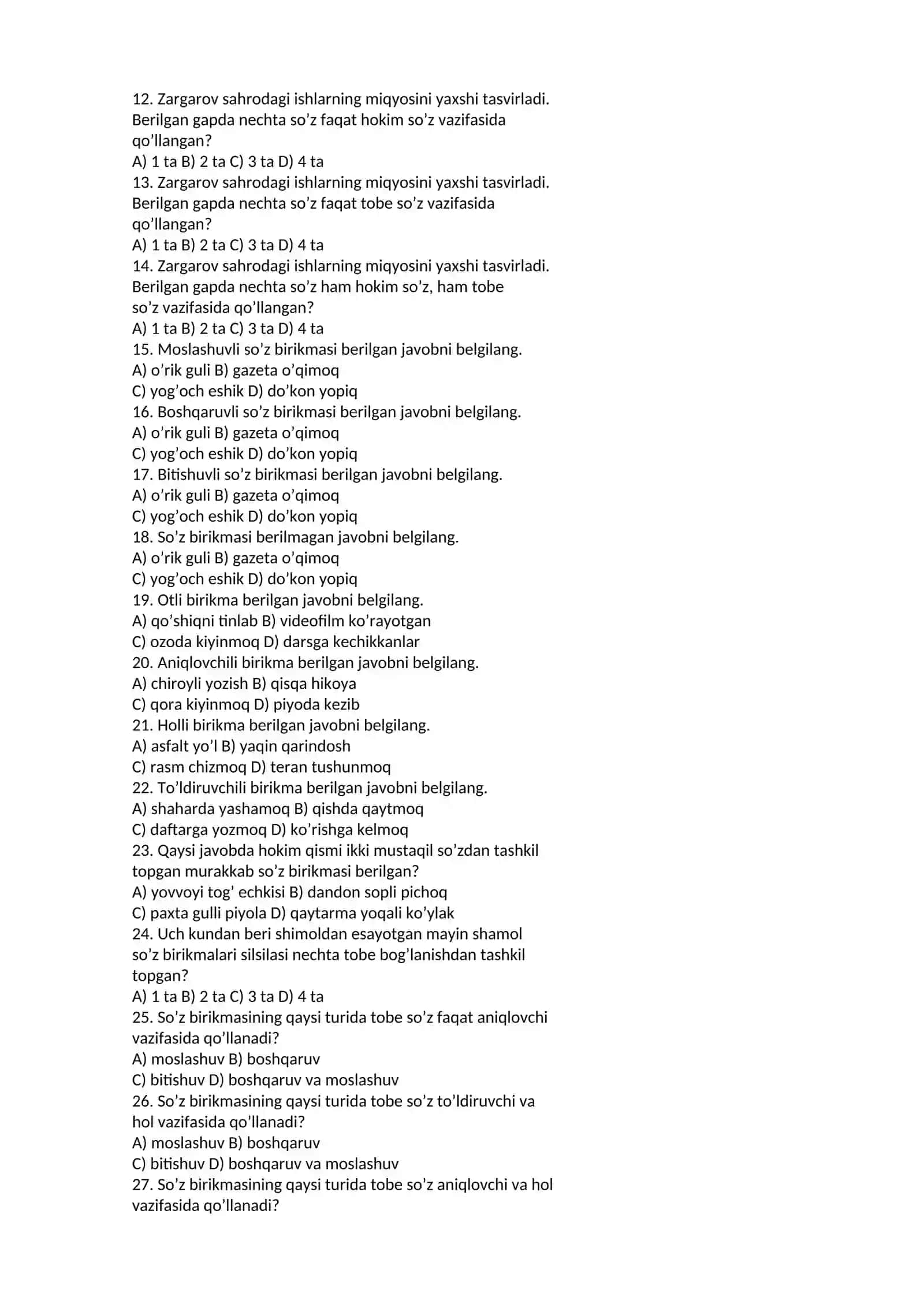 So‘z birikmasi A test 2