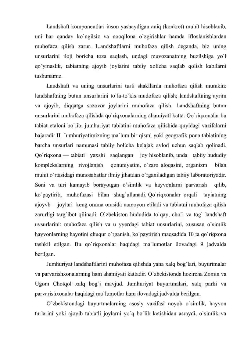 O`zbekiston landshaftlari va tabiiy yodgorliklarini muhofaza qilish 2