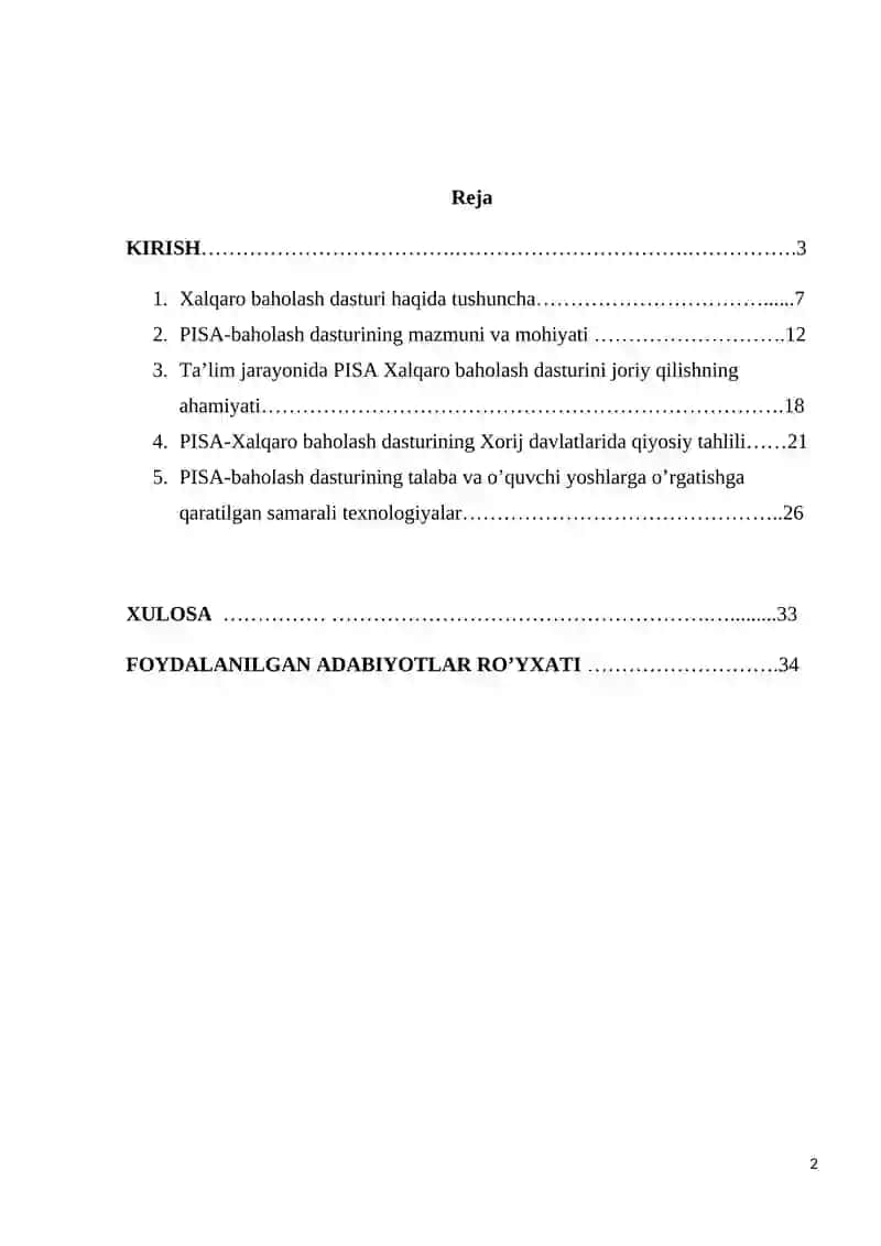 PISA – oʻquvchilarning taʻlimiy yutuqlarini baholash Xalqaro Dasturi 2