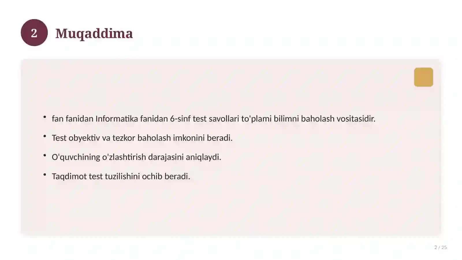 Informatika fanidan 6-sinf test savollari to'plami 2
