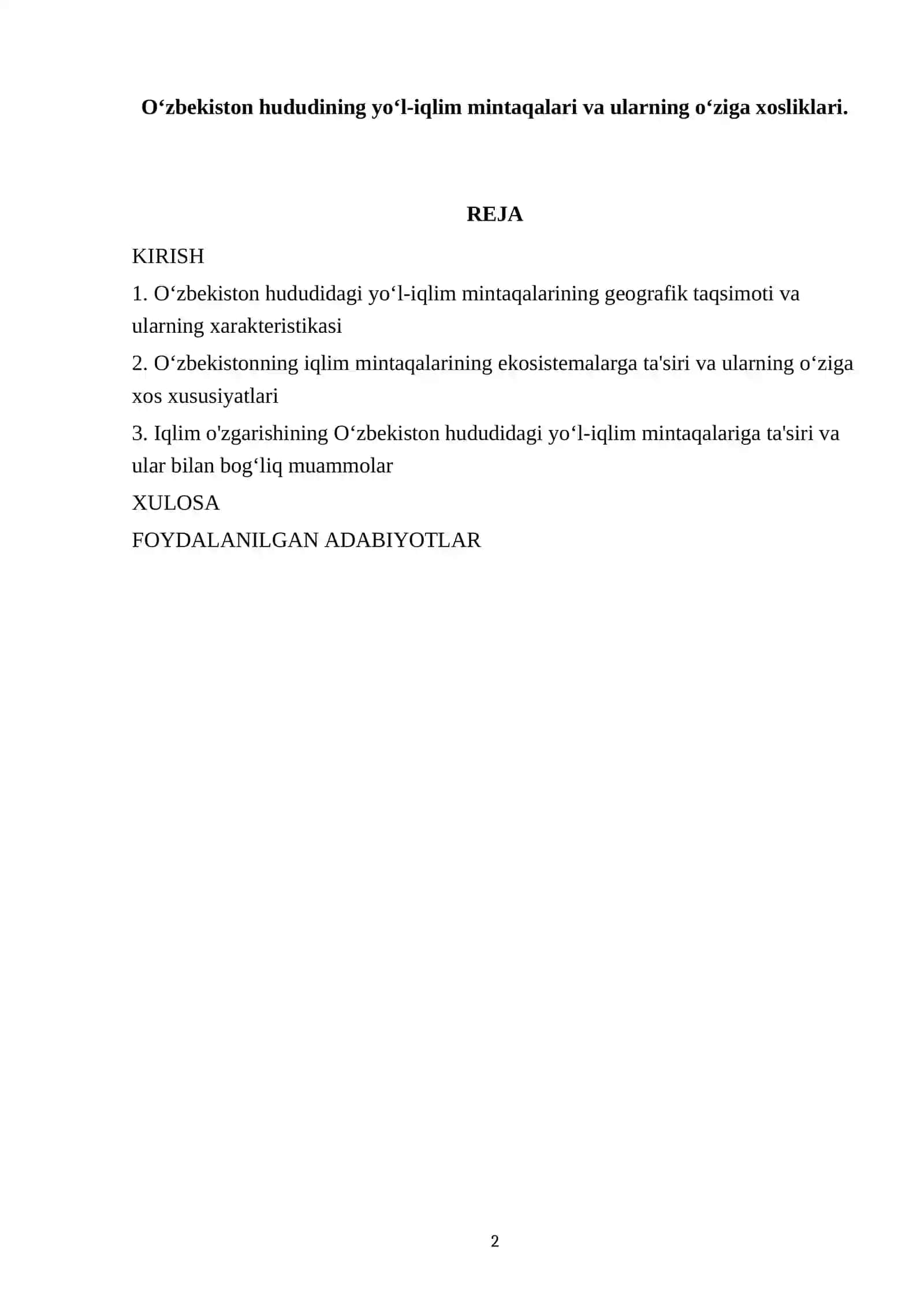 O‘zbekiston hududining yo‘l-iqlim mintaqalari va ularning o‘ziga xosliklari 2