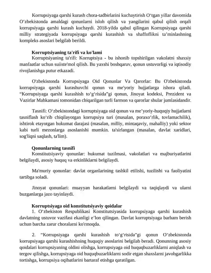 O'Zbekistonda Korrupsiyaga Oid Qonunlar Va Qarorlar Tasnifi 2