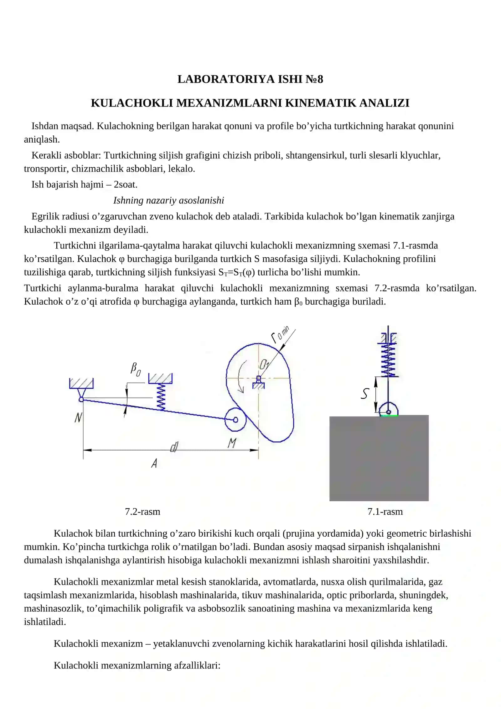 Kulachokli Mexanizmlarni Kinematik Analizi 2