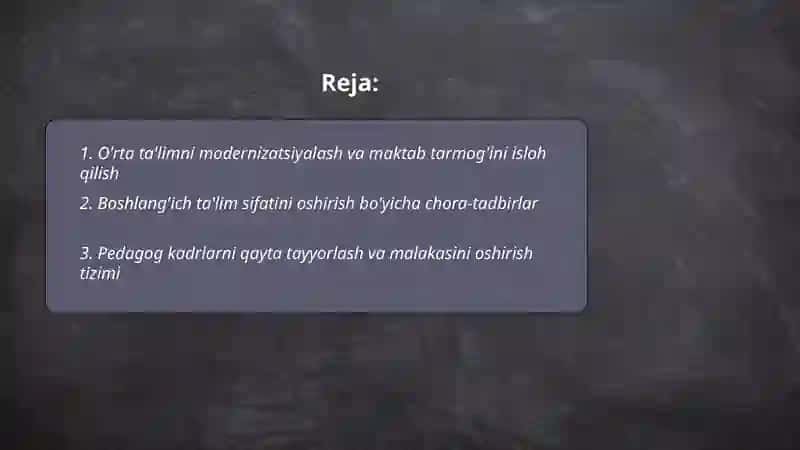 Õzbekiston Respublikasida talim soxasida amalga oshirilgan islohotlar Abdurahmonov Muhammadyusuf 2