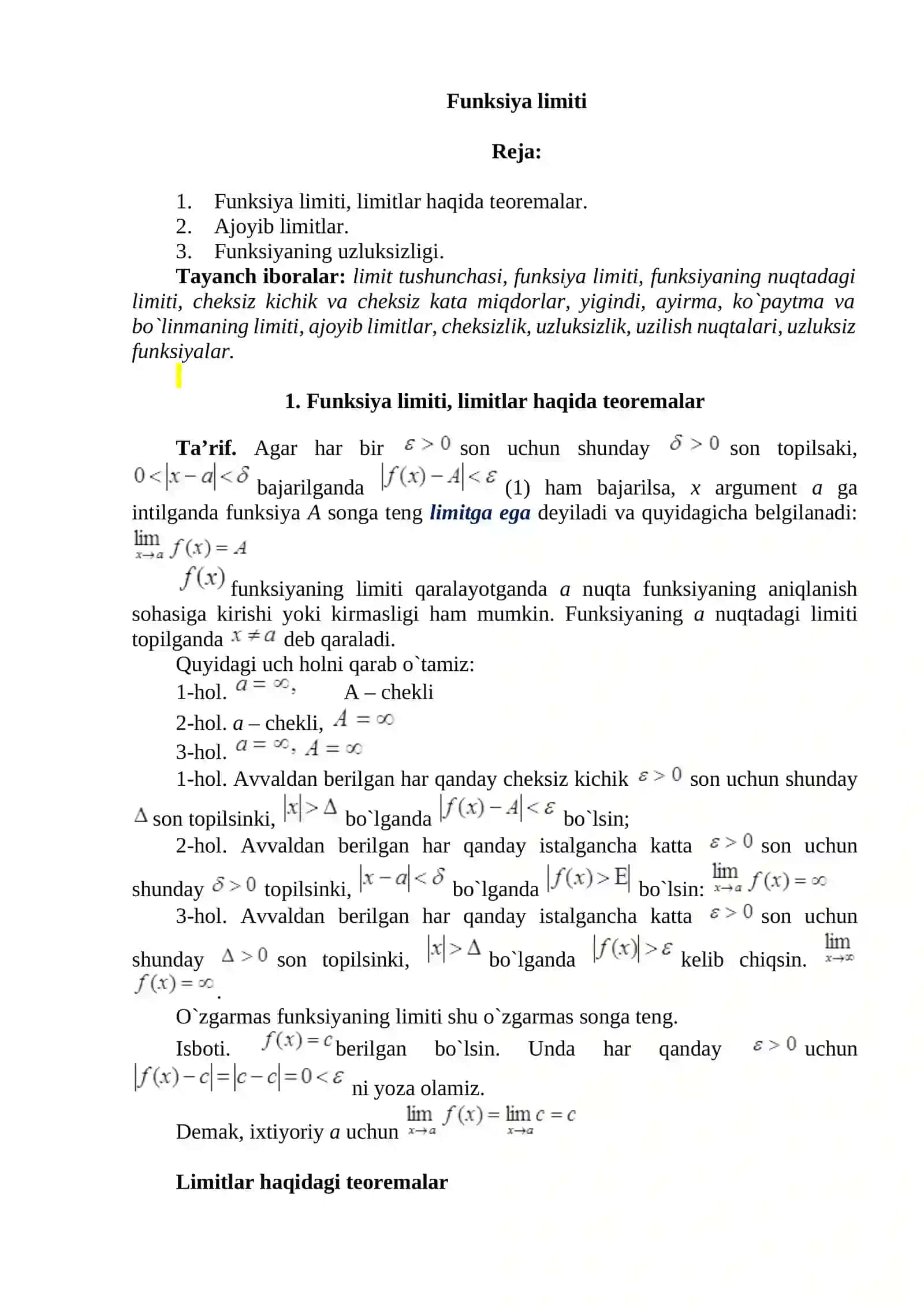 Funksiya limiti 2