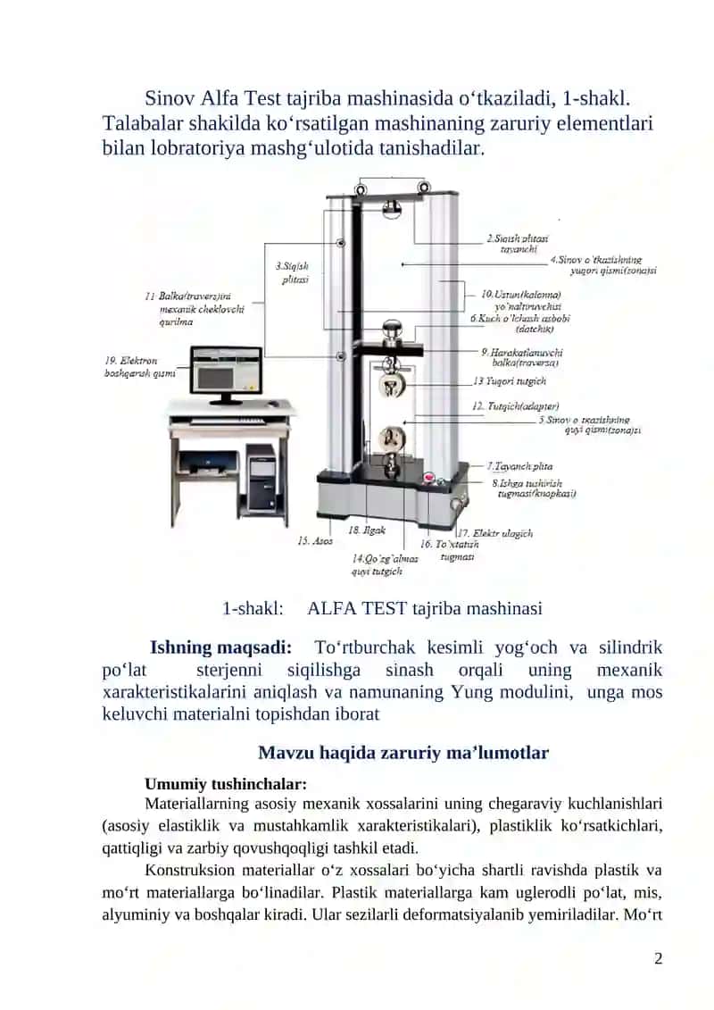 LABORATORIYA - Yog‘och va po‘lat materialni siqilishga sinash 2