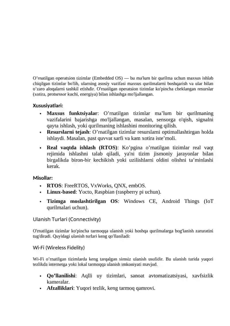 O’rnatilgan operatsion tizimlar ulanishlar 2