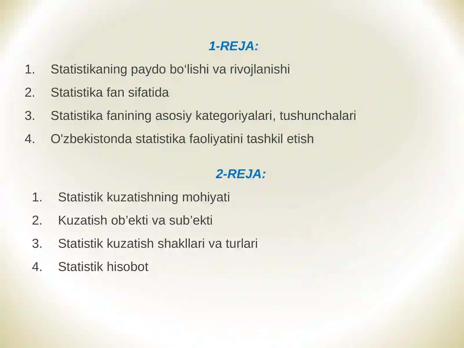 STATISTIKA FANINING PREDMETI, USLUBI VA STATISTIK KUZATISH USLUBIYATI 2