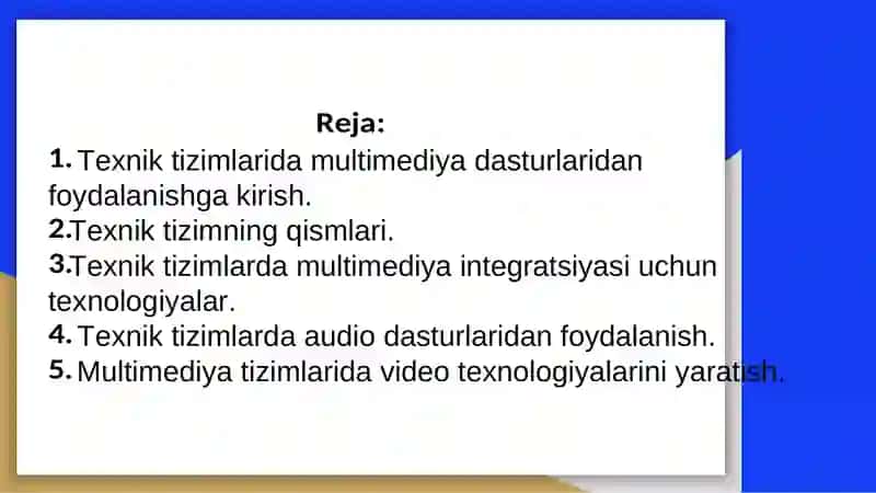 Texnik tizimlari multimediya dasturlaridan foydalanish texnologiyalari 2