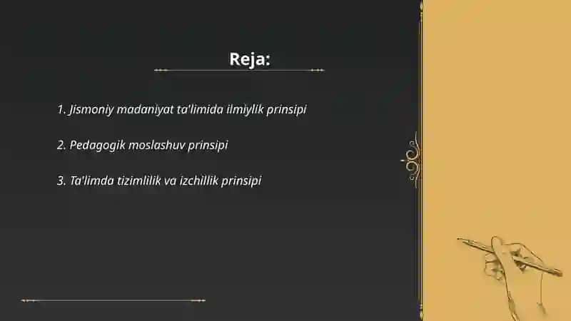 Jismoniy madaniyat ta'limi jarayonining uslubiy tamoillari (prinsiplari) 2