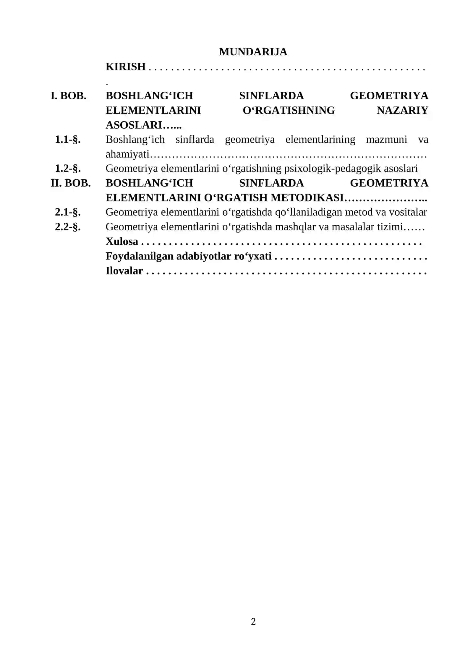 MATEMATIKA O‘QITISH METODIKASI FANIDAN 2