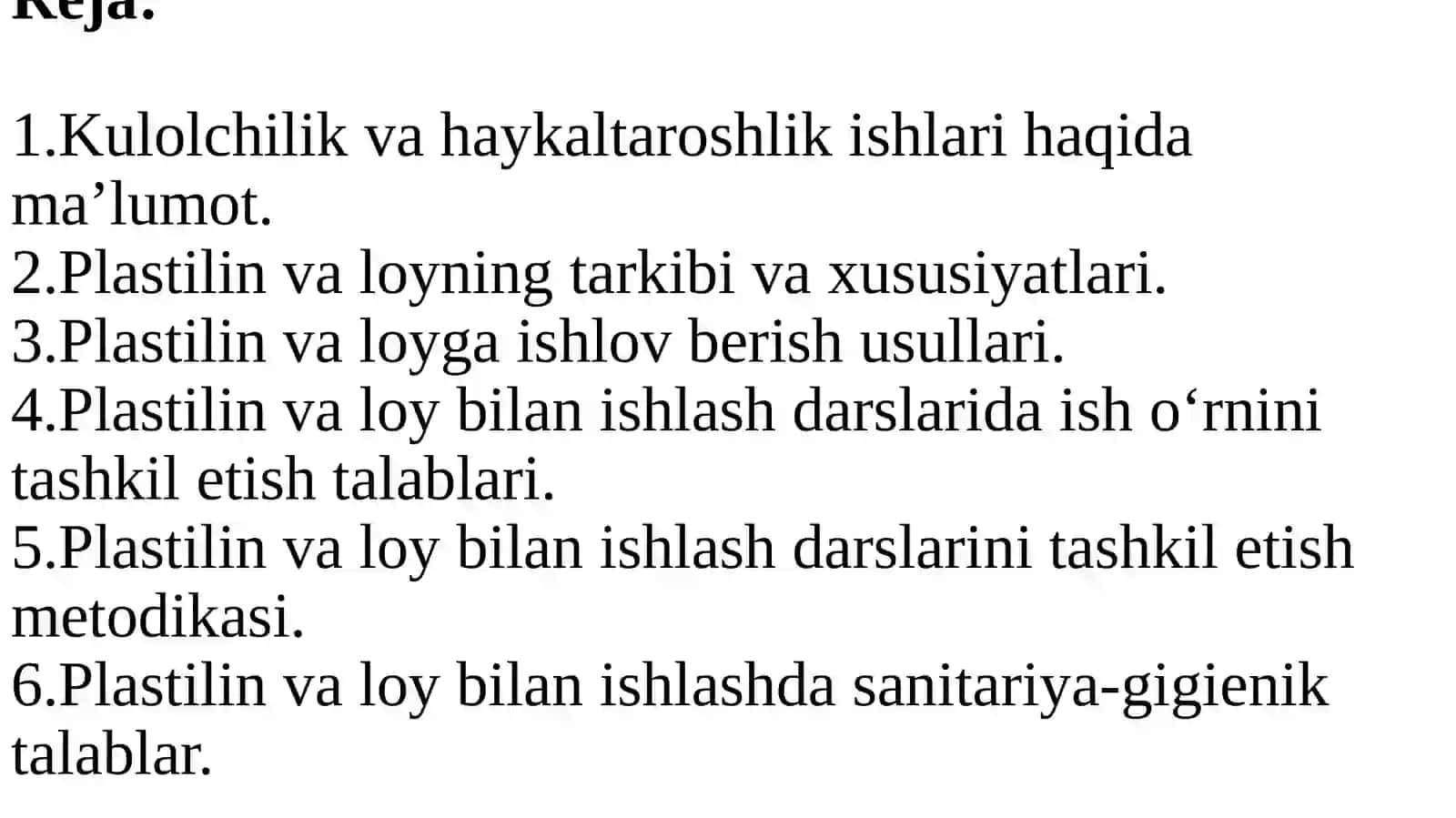 PLASTILIN VA LOY BILAN ISHLASH DARSLARINI TASHKIL ETISH METODIKASI 2